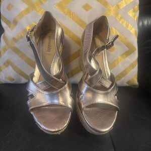 Gold High Heel Sandals with Strappy Design